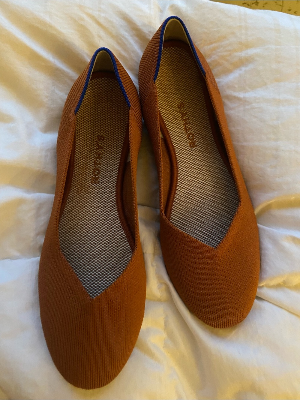 Rothy's Knit Ballet Flats in Fawn Tan with Blue Trim Retired Colorway 9.5 - Picture 10 of 14